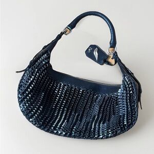 DIANE VON FURSTENBERG Stephanie Medium Black Metallic Leather Hobo Bag